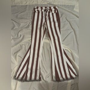 Saints & Hearts Flare Stretchy Brown and White Striped Boot Cut Pants